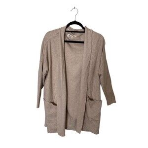 PACT Womens Size M/L Open Front Long Cardigan Sweater Ribbed Sleeves Oatmeal